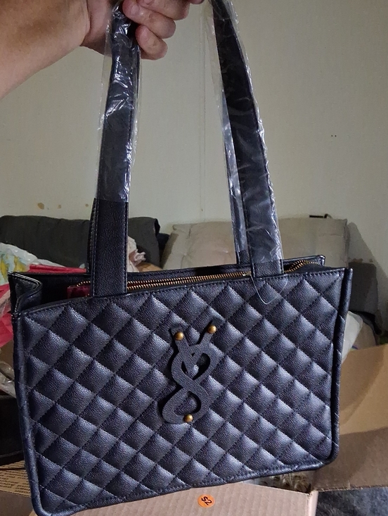 Handbags - Quilted Black Tote Bag with Braided Accent